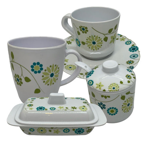 Generic Set Desayuno Melamina X20 Taza Plato Azucarera Y Mantequera 0