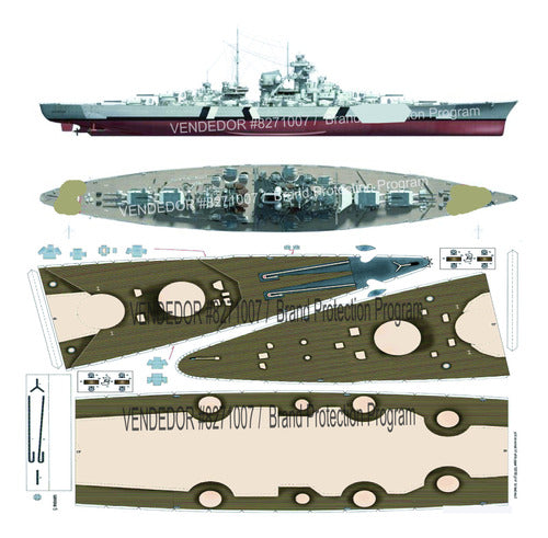 Acorazado Bismarck 1.400 Papercraft Medio Casco 0