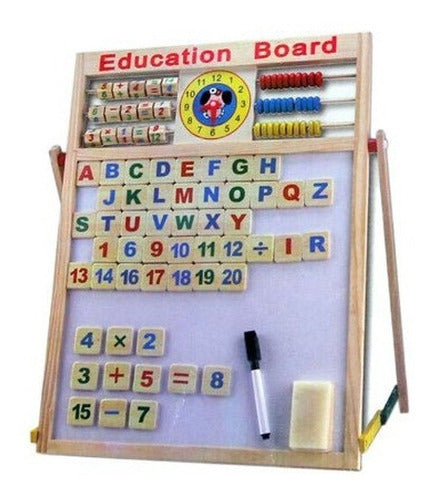 Wooden Double Educational Chalkboard Easel with Marker and Chalk 2