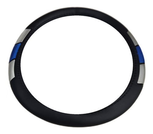 HD Steering Wheel Cover 40cm Black Reflective Blue/Silver Vol-a 0