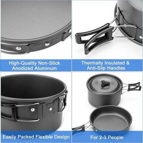 Odoland Camping Cooking Set with Gray Stainless Steel Pot 7