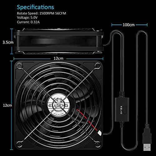 Eluteng 120mm Ventilador 2 En 1 Ventilador Dual Usb Ventilad 4