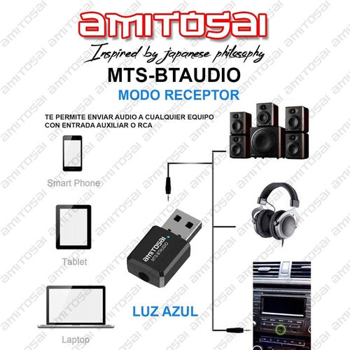 Bluetooth Audio Adapter Transmitter Receiver Amitosai MTS-BTAUDIO 5