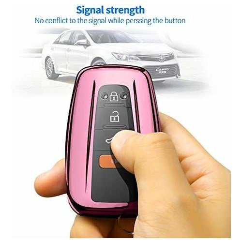 Pink Car Key Cover with Keychain for Toyota Models 2018-2023 - Soft TPU 360 Protection 4
