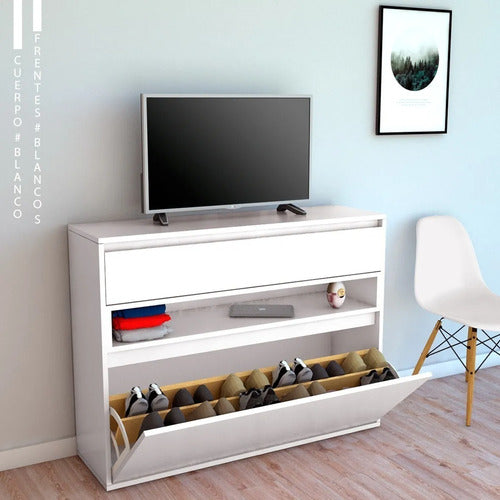 Shoe Cabinet Organizer TV Stand with Doors and Drawers 1