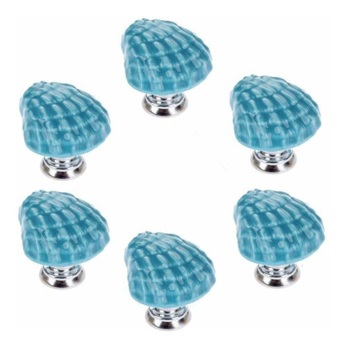 Joyindecor Ceramic Seashell Drawer Pulls Handles For Kitchen Cabinet Dresser Cupboard Wardrobe, Beach/Ocean Theme Knobs, Pack Of 6 (Blue) 0