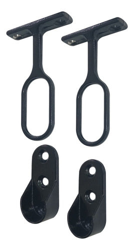 Kit Black Oval Pipe Supports for Closet Clothes Rail Metal 0