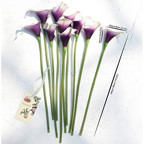 FiveSeasonStuff Real Touch Calla Lily Artificial Flowers Wedding Bridal Bouquet | Floral Arrangements | 15 Calla Lilies (Silk White & Abyss Purple) 2