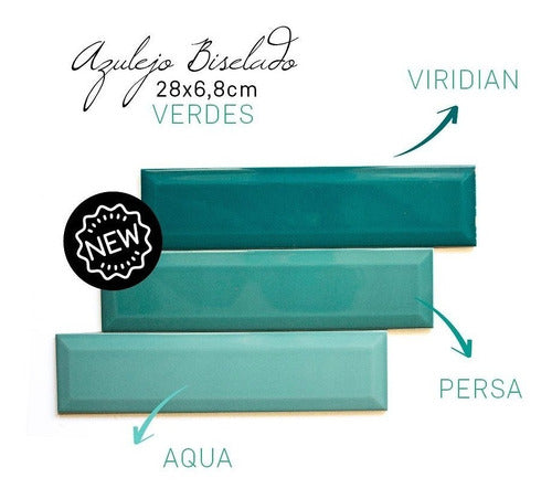 Just Green Brick Vidrio Aqua Cocina Baño 6,8x28 Biselado Subway 1