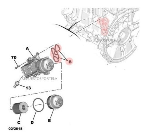 Peugeot Juego Juntas Enfriador De Aceite + Base 508 Thp 1.6 2