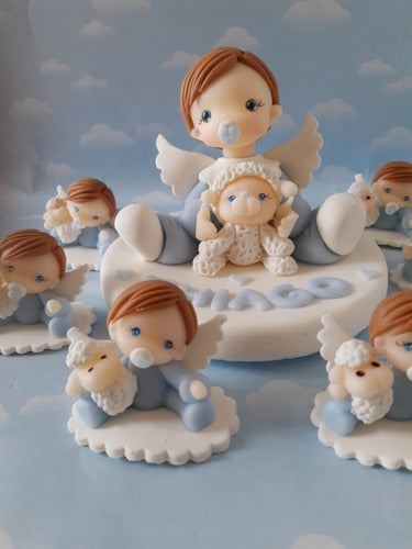 Nubecitas Combo 20 Souvenirs and Cake Decoration Cold Porcelain Baptism 6