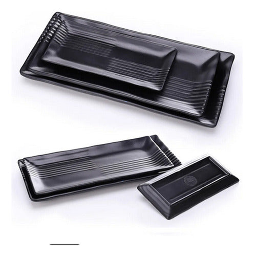 K&K Rectangular Melamine Tray Black Striped x3 34x17cm Kitchen 3