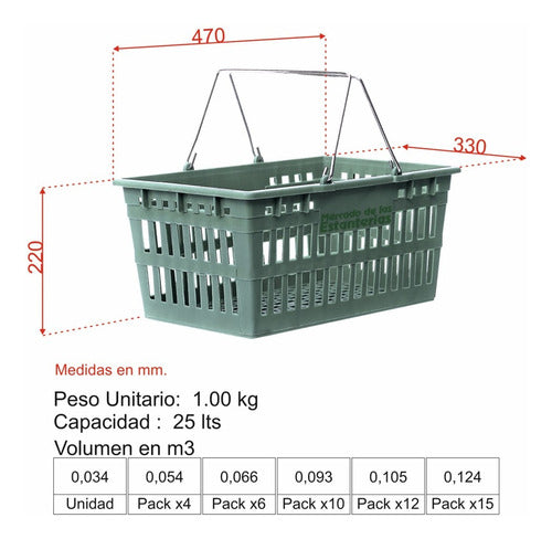 Mercado de las Estanterias Plastic Basket with 2 Handles for Supermarket - Pack of 8 1