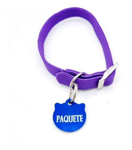 Medallas Para Perros Chapita Gatos Cara De Gato Azul + Collar 1cm Elastizado 0