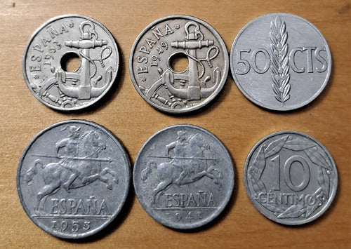 España X 6 Monedas Incluye 50 Céntimos 1949 Y 1963. 2