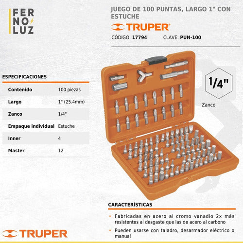 Truper Set Kit Juego Puntas 100 Piezas Con Maletin 1 Pulgada 1