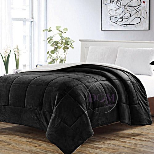 Luxury Flannel Sheepskin Quilt 2 1/2 Pl Black 2