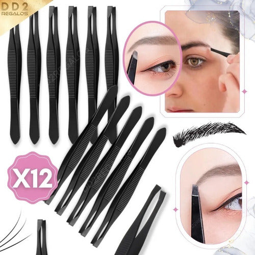 DD2 Kit De 12 Pinzas De Depilar Acero Inoxidable Cejas Negro 1