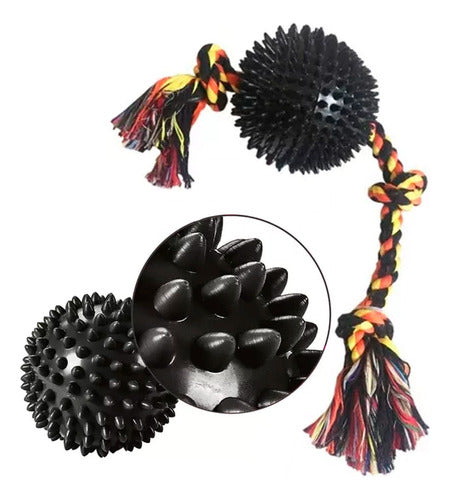 Pet Toy Set Black Ball Rope Puller 3 Knots Large 6