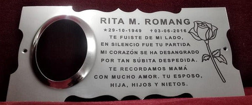 Grabados Artisticos Placa Recordatoria Cementerio 25x12 Rosa Grabada Acero Inox 0