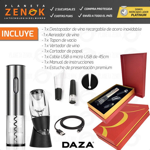 Daza Electric Corkscrew USB Kit + Wine Aerator 3