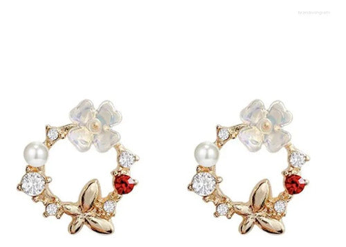 Eunoia Rosé Gold-Plated Earrings with Flowers and Stones 0