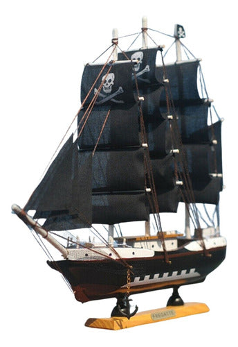 Barco Navio Veleiro Preto Pirata Com Caveira Decoração 15cm 0