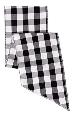 La Linen Black/White Plaid Chair Covers - 7 x 108 Inches - Set of 10 1