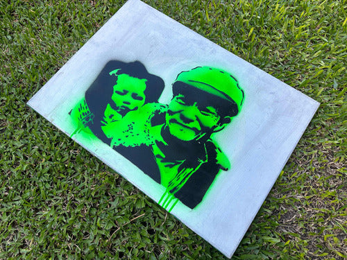 Cuadro Sobre Bastidor Estilo Stencil Street Art Verde Fluor 1