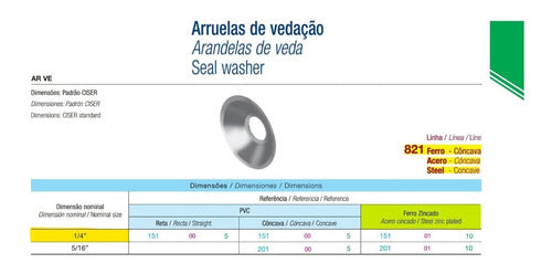 Arruela Vedação Ferro 1/4'' Côncava Para Telha - 100un 2