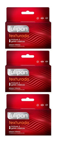 Tulipán Textured Latex Condoms 3 Boxes x12 Units Kit 0