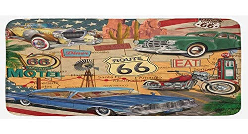 Alfombrilla De Cocina Lunarable Route 66, Autos Antiguos, Mo 0