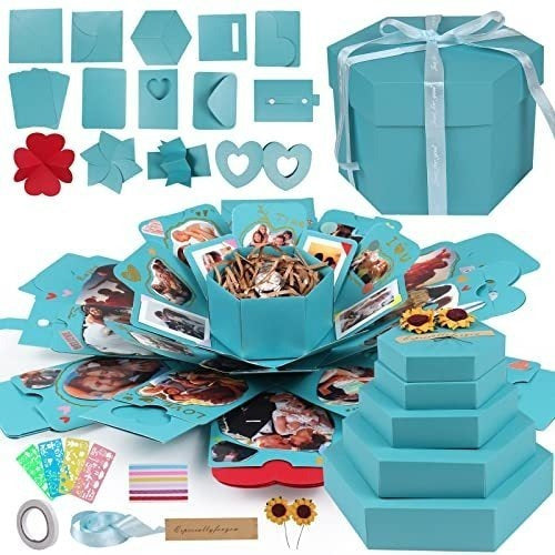 Recutms Surprise Explosion Box Gift Set 5 Layer Hexagonal Aqua 0