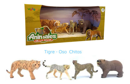 Wabro Jungle Animal Toy Family Tiger Bear Cheetahs Playsets X4 4