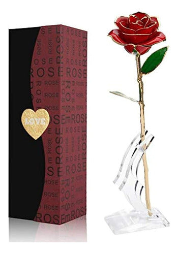 Enjoypro Gold Rose, 24k Golden Plated Red Rose, Real Everlasting Gilded Rose Flower Bouquet 0