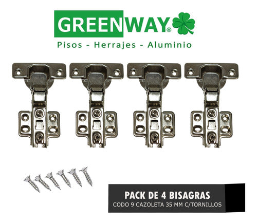 Greenway Bisagra Codo 9 Cazoleta 35 Mm Pack X 4 Unidades C/ Tornillos 1