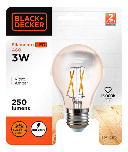 Black + Decker Lámpara Filamento Led Ámbar Gota 3W Vintage Luz Cálida E27 1