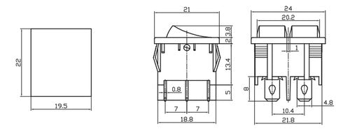 3 Doble Tecla Inversora Dpdt 6 Patas 3a 21x24mm Negro 2