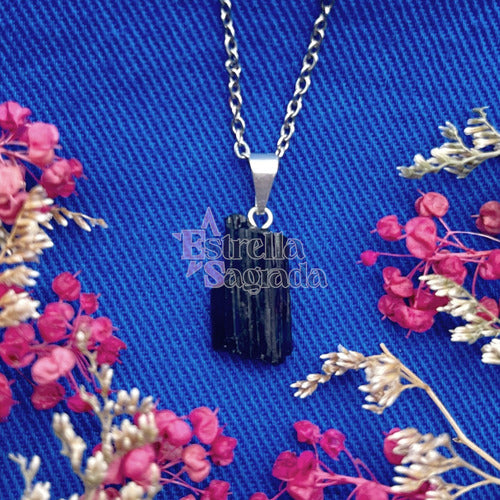 Raw Black Tourmaline Mini Pendant + Chain - Sacred Star 3