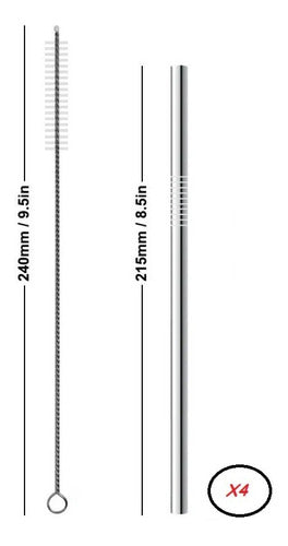 Reusable Stainless Steel Straws x 4 plus Cleaning Brush Set by Gastromena - Sorbetes Reutilizables Acero Inox X 4 Mas Limpiador Cepillo