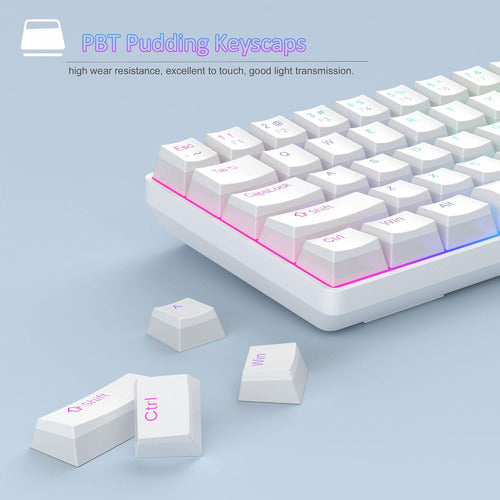 Teclado Gaming Portátil De 68 Teclas Con Luces Rgb Blanco 3