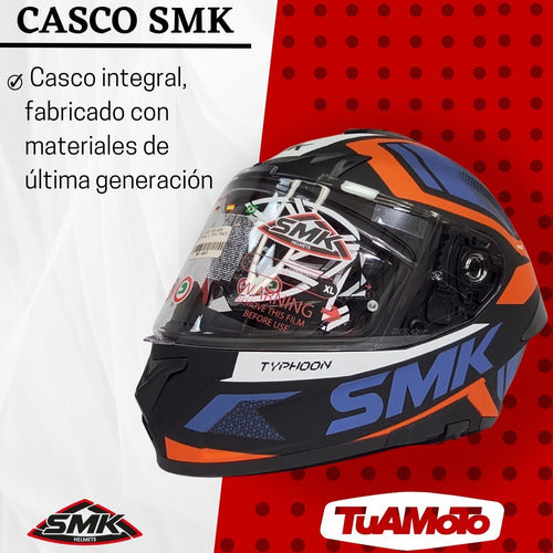 SMK Typhoon Thorn Matte Black Orange Blue Full Face Helmet 3