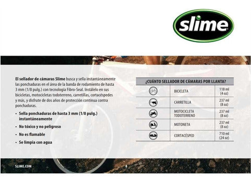 Sellador Para Neumático Moto Bicicleta Con Cámara Slime 8oz 2