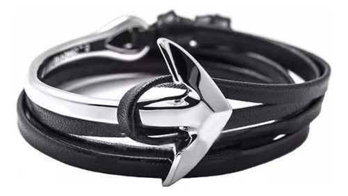 Men's Anchor Pendant Genuine Leather Bracelet for Men 0