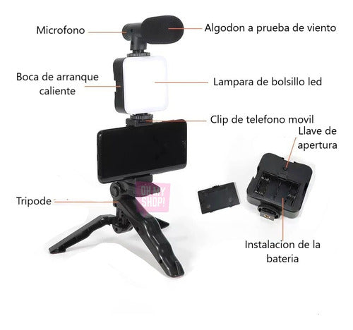Professional Video Streaming Kit with Microphone, Tripod, and LED Lighting for Cell Phone 2