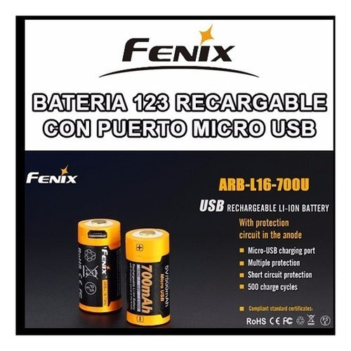 Batería 123 Recargable Fenix Con Puerto Microusb Microcentro 3