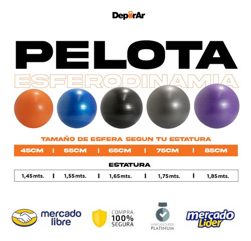 Pelota Pilates Medicinal Esferodinamia 75 Cm + Inflador Yoga 1