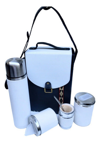 Regaleria Wendy Set Matero Morral Blanco Y Negro Eco Cuero Termo Acero 1 L 4