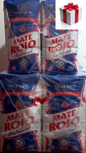 Mate Rojo Combo Yerba Mate - 8x1kg + 10x500g (13kg) + Surprise Gift 1