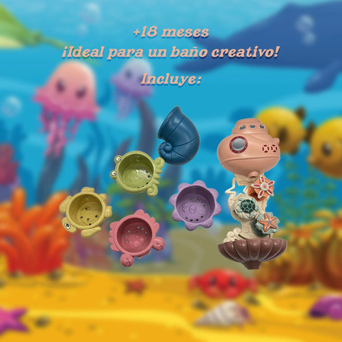 Children's Bath Toy Set with Waterfall - Marine Animals Theme 2